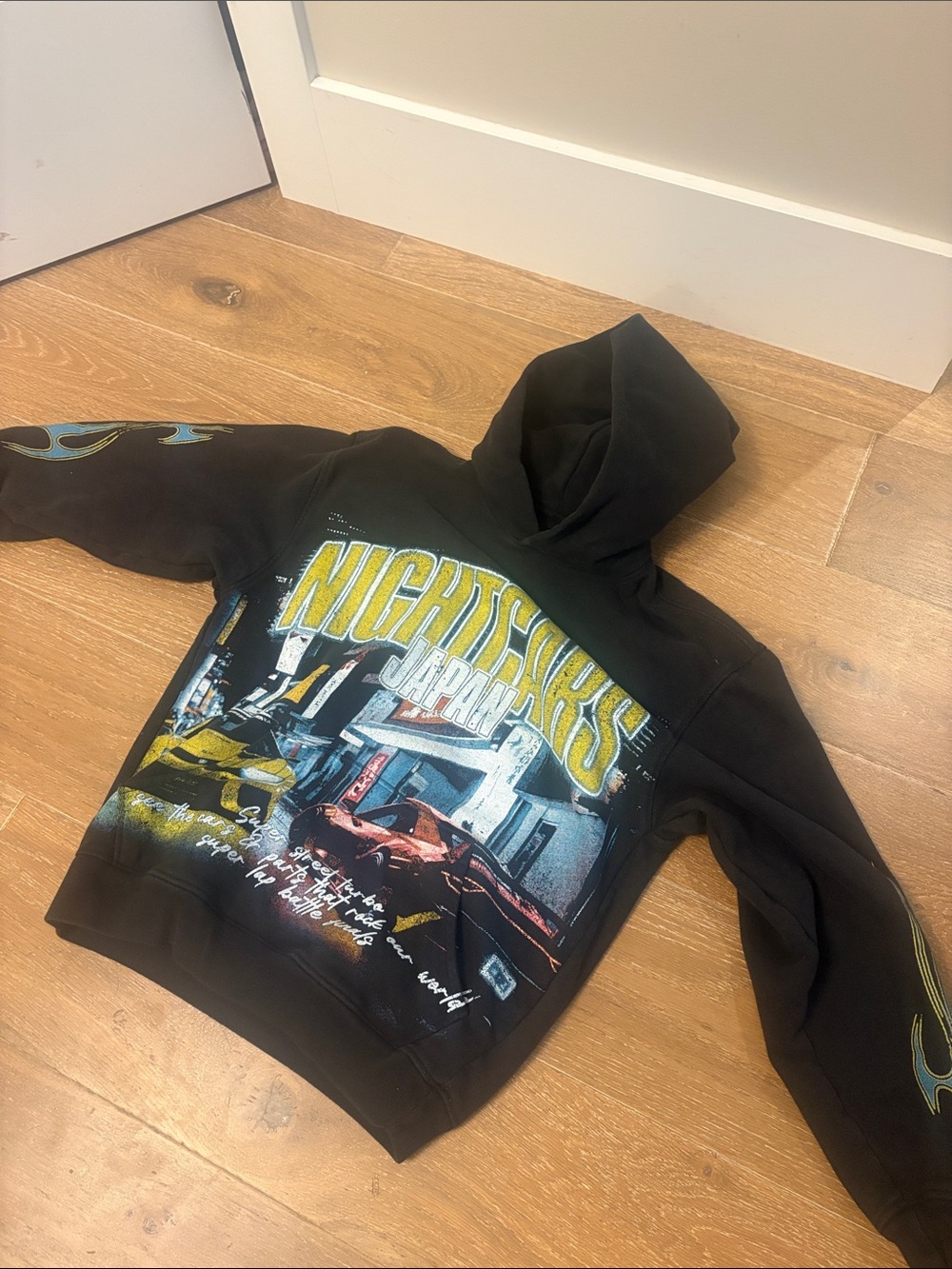PacSun Black Hoodie with Yellow NIGHTCARS Graphic